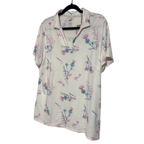 PUMA Matter Lowlands Short Sleeve Floral Polo Knit Golf Tennis Shirt NWT XL - Picture 3 of 6